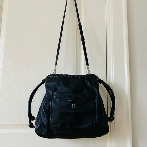 Marc Jacobs Bags Marc Jacobs Black Leather Tied Up Drawstring Hobo Crossbody Bag Large Size